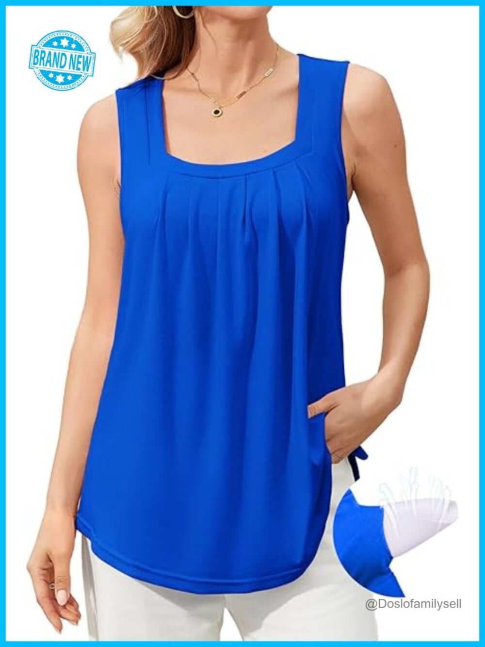 Women's Flowy Tank Top with Built-in Removable Bra - Square Neck Loose Fit Tunic